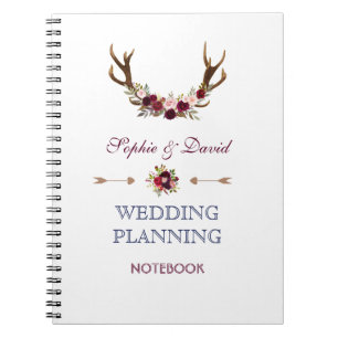Marsala Floral Antlers Navy Hochzeitsplaner Notizblock
