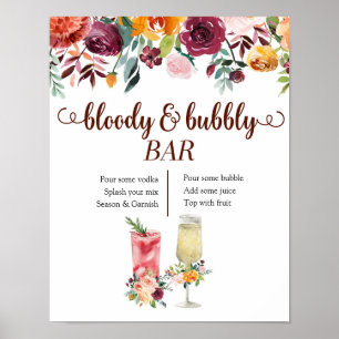 Marsala Floral Bloody und Bubbly Bar Poster