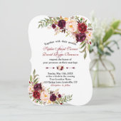 Marsala Floral Burgundy Stripes Wedding Einladung (Stehend Vorderseite)