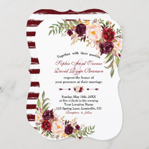 Marsala Floral Burgundy Stripes Wedding Einladung