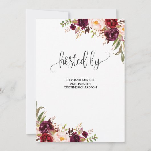 Marsala Floral Corners Bridal Dusche Einladung (Rückseite)