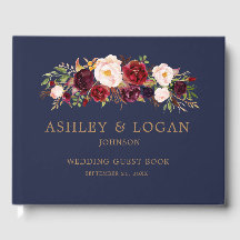 Marsala Floral Elegant Wedding Guest Book