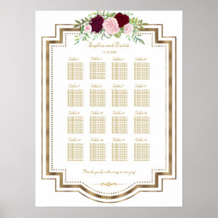 Marsala Floral Gold Hochzeitskarte Poster