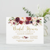 Marsala Floral Herbst Gold Brautparty Card Einladung (Stehend Vorderseite)