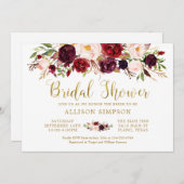 Marsala Floral Herbst Gold Brautparty Card Einladung (Vorne/Hinten)