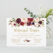 Marsala Floral Herbst Gold Probe Abendessen Karte (Stehend Vorderseite)