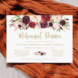 Marsala Floral Herbst Gold Probe Abendessen Karte