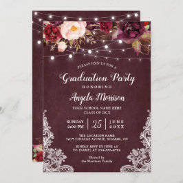 Marsala Floral Lace String Lights Foto Abschluss Einladung