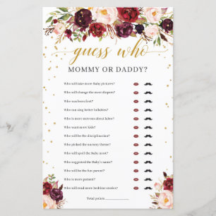 Marsala floral mommy or daddy baby dudy game