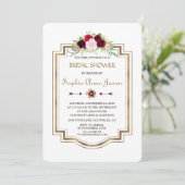 Marsala Floral Navy Blue Gold Fall Brautparty Einladung (Stehend Vorderseite)