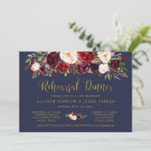 Marsala Floral Navy Gold Probe Dinner Card Einladung (Stehend Vorderseite)