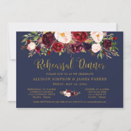 Marsala Floral Navy Gold Probe Dinner Card Einladung