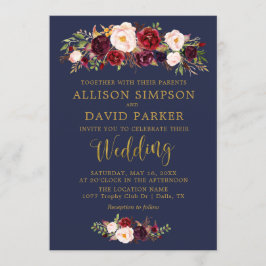 Marsala Floral Navy Herbst Hochzeitskarte Einladung