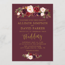 Marsala Floral Navy Herbst Hochzeitskarte Einladung