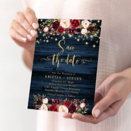 Marsala Floral & Navy Save the Date Einladung