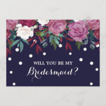 Marsala Floral on Navy Werden Sie meine Bridesmaid