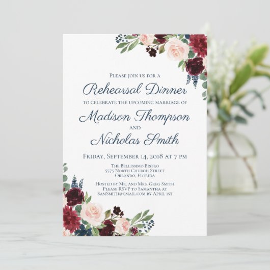 Marsala Floral Probe Einladung (Stehend Vorderseite)