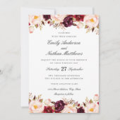 Marsala Floral Red Burgundy Wedding Einladung (Vorderseite)