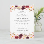 Marsala Floral Red Burgundy Wedding Einladung (Stehend Vorderseite)