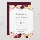 Marsala Floral Red Burgundy Wedding Einladung (Vorne/Hinten)