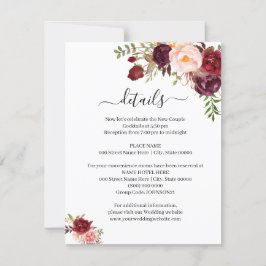 Marsala Floral Romantic Boho Chic Insert Card Einladung