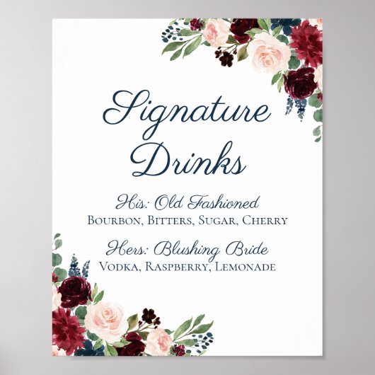 Marsala Floral Signature Drinks Cocktail Signature Poster (Vorne)