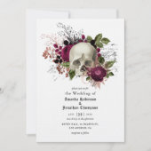 Marsala Floral Skull Halloween Gothic Wedding Einladung (Vorderseite)