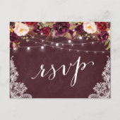 Marsala Floral String Lights Hochzeitsszenario RSV Einladungspostkarte (Vorderseite)