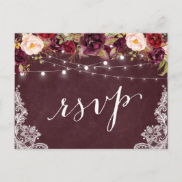 Marsala Floral String Lights Hochzeitsszenario RSV Einladungspostkarte