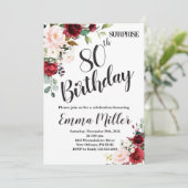 Marsala Floral Surprise 80. Geburtstag Einladung (Stehend Vorderseite)