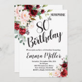Marsala Floral Surprise 80. Geburtstag Einladung (Vorne/Hinten)