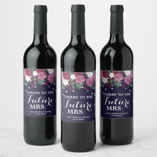 Marsala Floral und Navy Future Frau Brautparty Weinetikett