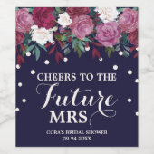 Marsala Floral und Navy Future Frau Brautparty Weinetikett (Einzelnes Label)