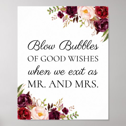 Marsala Floral Wedding Bubbles of Good Wishs Signi Poster (Vorne)
