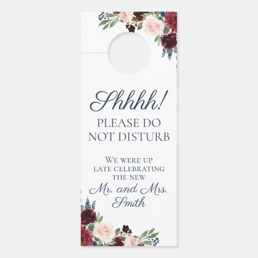Marsala Floral Wedding Door Hangers Türanhänger (Vorderseite)