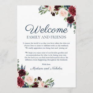 Marsala Floral Wedding Hotel Welcome Cards Programm