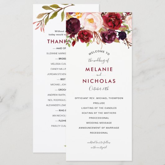 Marsala Floral Wedding Program, 4163 Programm (Vorne/Hinten)