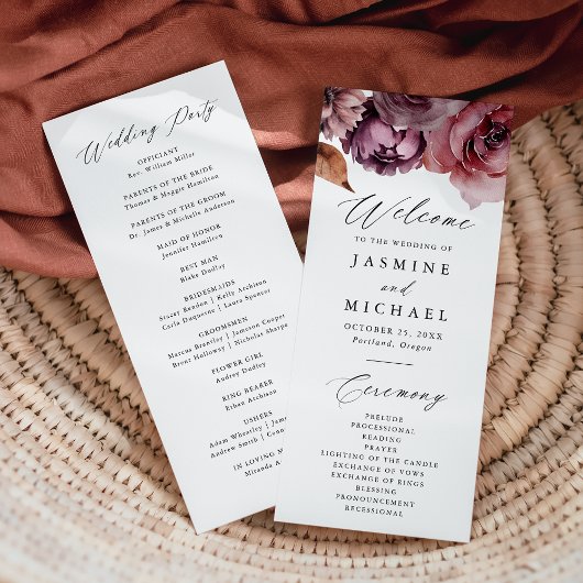 Marsala Floral Wedding Programm Rustic Herbst