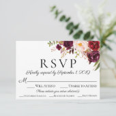 Marsala Floral Wedding RSVP Karten mit Wahlmöglich (Stehend Vorderseite)