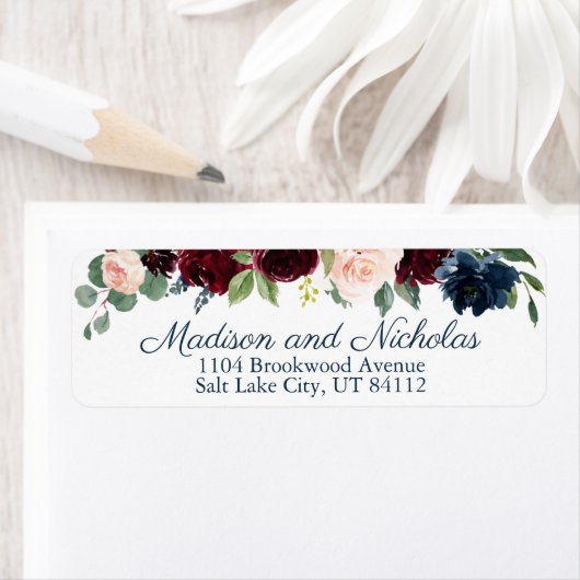 Marsala Floral Wedding Rücksendeadressen-Aufkleber (Insitu)