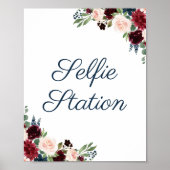Marsala Floral Wedding Selfie Station Signa Poster (Vorne)