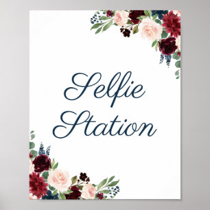 Marsala Floral Wedding Selfie Station Signa Poster