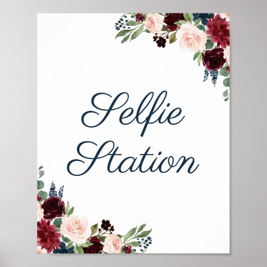 Marsala Floral Wedding Selfie Station Signa Poster (Vorne)
