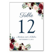 Marsala Floral Wedding Tischnummer Cards (Rückseite)
