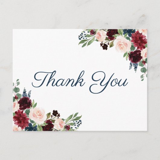 Marsala Floral Wedding Vielen Dank Postkarten (Vorderseite)