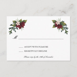 Marsala Floral Winter Wedding RSVP Card Einladung