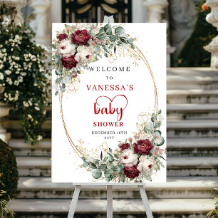 Marsala Florale Grünzeug Babyparty Willkommen Poster