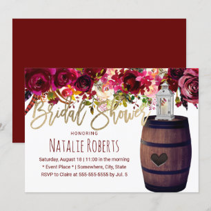Marsala Florale Laterne Weinfass Brautparty Einladung