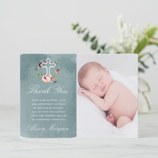 Marsala florale Taufe Ozean danke Karte (Stehend Vorderseite)