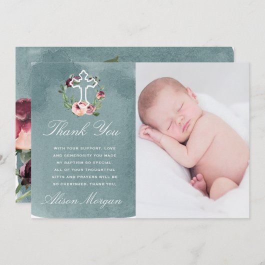 Marsala florale Taufe Ozean danke Karte (Vorne/Hinten)